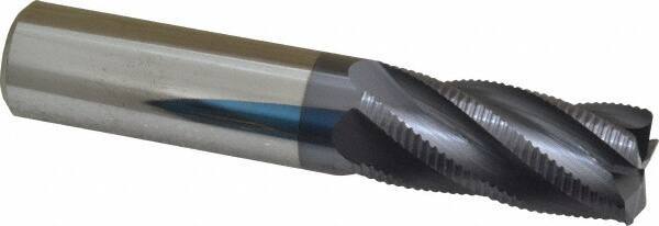 Accupro - 3/4" Diam, Fine Pitch, 1-5/8" LOC, 5 Flute Solid Carbide Roughing Square End Mill - AlTiN Finish, 4" OAL, 3/4" Shank Diam, Single End, 30° Helix - Eagle Tool & Supply