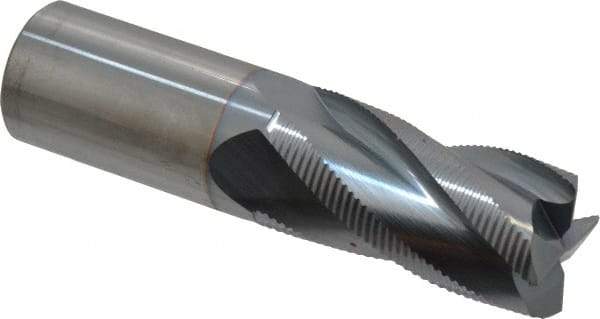 Accupro - 1" Diam, Fine Pitch, 2" LOC, 4 Flute Solid Carbide Roughing Square End Mill - TiCN Finish, 4" OAL, 1" Shank Diam, Single End, 30° Helix - Eagle Tool & Supply