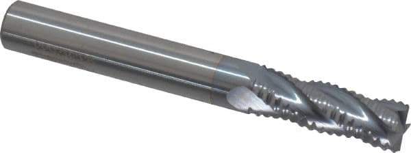 Accupro - 5/16" Diam, Fine Pitch, 7/8" LOC, 4 Flute Solid Carbide Roughing Square End Mill - TiCN Finish, 2-1/2" OAL, 5/16" Shank Diam, Single End, 30° Helix - Eagle Tool & Supply