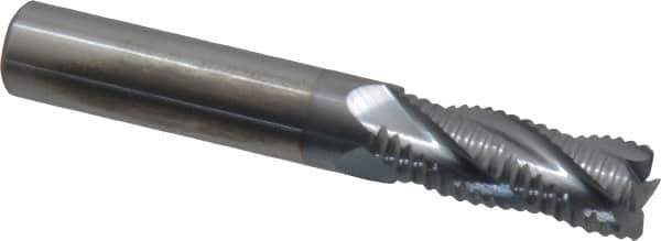 Accupro - 3/8" Diam, Fine Pitch, 1" LOC, 4 Flute Solid Carbide Roughing Square End Mill - TiCN Finish, 2-1/2" OAL, 3/8" Shank Diam, Single End, 30° Helix - Eagle Tool & Supply