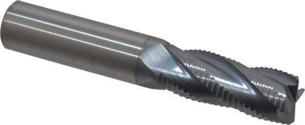 Accupro - 1/2" Diam, Fine Pitch, 1-1/4" LOC, 4 Flute Solid Carbide Roughing Square End Mill - TiCN Finish, 3" OAL, 1/2" Shank Diam, Single End, 30° Helix - Eagle Tool & Supply