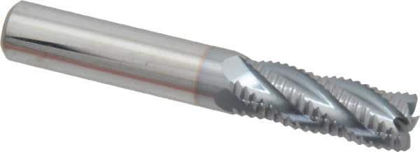 Accupro - 3/8" Diam, Fine Pitch, 1" LOC, 5 Flute Solid Carbide Roughing Square End Mill - TiCN Finish, 2-1/2" OAL, 3/8" Shank Diam, Single End, 30° Helix - Eagle Tool & Supply