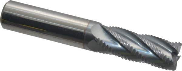 Accupro - 1/2" Diam, Fine Pitch, 1-1/4" LOC, 5 Flute Solid Carbide Roughing Square End Mill - TiCN Finish, 3" OAL, 1/2" Shank Diam, Single End, 30° Helix - Eagle Tool & Supply