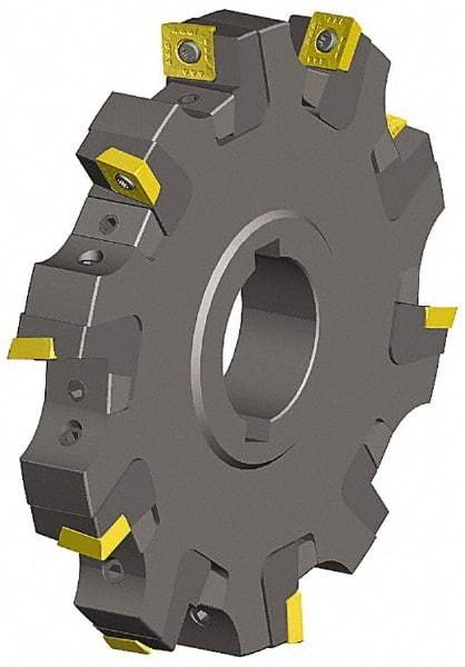 Kennametal - Arbor Hole Connection, 0.359" Cutting Width, 1.038" Depth of Cut, 4" Cutter Diam, 1-1/4" Hole Diam, 10 Tooth Indexable Slotting Cutter - KSSM Toolholder, SPCT, SPET, SPPT Insert, Left Hand Cutting Direction - Eagle Tool & Supply