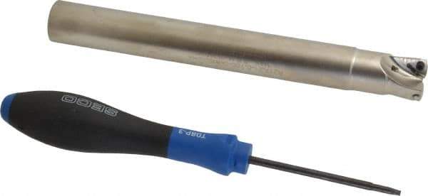 Seco - 3/4" Cut Diam, 0.04" Max Depth, 3/4" Shank Diam, Cylindrical Shank Indexable High-Feed End Mill - Screw Holding Method, 218.19-100.. Insert, R217.21 Toolholder, Through Coolant - Eagle Tool & Supply