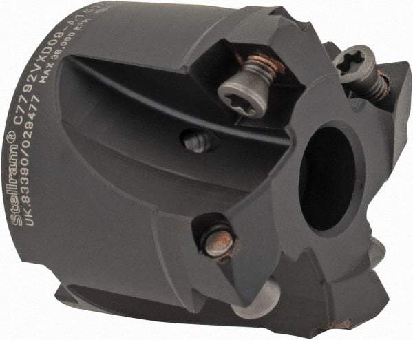Kennametal - 1-1/2" Cut Diam, 0.059" Max Depth, 1/2" Arbor Hole, 4 Inserts, XD 09 Insert Style, Indexable Copy Face Mill - C7792VXD09-A1.50Z04R Cutter Style, 1.26" High, Through Coolant, Series 7792 - Eagle Tool & Supply