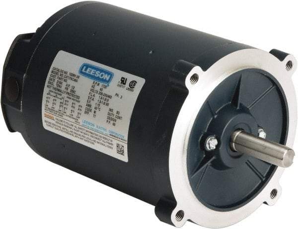 Leeson - 1/4 Max hp, 1,800 Max RPM, Electric AC DC Motor - 230/460 V Input, Three Phase, S56C Frame, C-Face Mount, TENV Enclosure - Eagle Tool & Supply