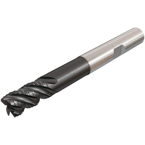 Iscar - 10mm Diam, Coarse Pitch, 15mm LOC, 4 Flute Solid Carbide 45° Corner Chamfer Roughing End Mill - TiAlN Finish, 80mm OAL, 10mm Shank Diam, Single End, Centercutting, 45° Helix - Eagle Tool & Supply
