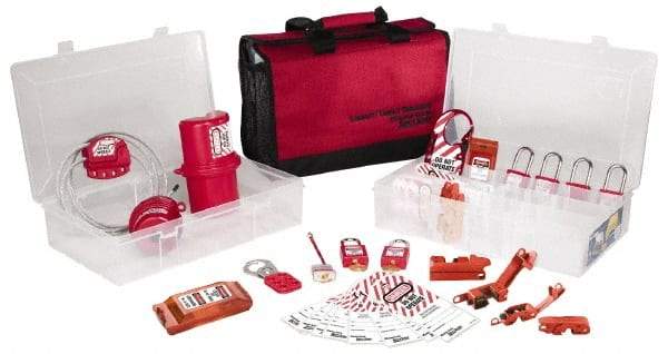 Master Lock - 23 Piece Electrical Lockout Kit - 1-1/2 Inch Vertical Shackle Clearance, 1/4 Inch Shackle Diameter, Keyed Differently, Comes in Carrying Case - Eagle Tool & Supply