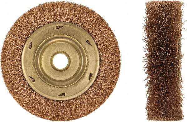 Ampco - 4" OD, 3/8" Arbor Hole, Crimped Phosphorus Bronze Alloy Wheel Brush - 3/4" Face Width, 11/16" Trim Length, 0.014" Filament Diam, 6,000 RPM - Eagle Tool & Supply