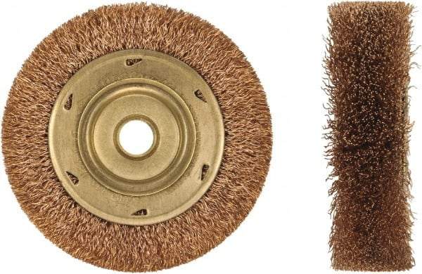 Ampco - 6" OD, 5/8" Arbor Hole, Crimped Phosphorus Bronze Alloy Wheel Brush - 1" Face Width, 1-1/8" Trim Length, 0.014" Filament Diam, 6,000 RPM - Eagle Tool & Supply