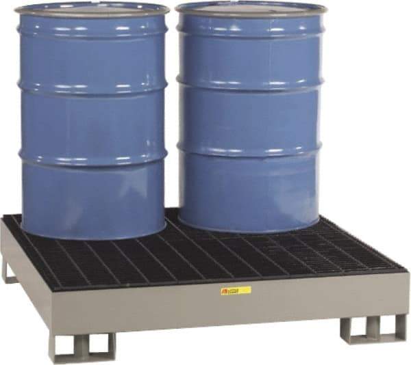 Little Giant - 66 Gal Sump, 4,000 Lb Capacity, 4 Drum, Steel Platform - 51" Long x 51" Wide x 10-1/2" High, Gray, Liftable Fork, Low Profile, Vertical, 2 x 2 Drum Configuration - Eagle Tool & Supply