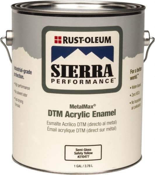 Rust-Oleum - 1 Gal Safety Yellow Semi Gloss Finish Acrylic Enamel Paint - Interior/Exterior, Direct to Metal, <0 gL VOC Compliance - Eagle Tool & Supply