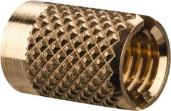 E-Z LOK - M5x0.80 Metric Coarse Brass Flush Press Fit Threaded Insert for Plastic - 3/8" OAL, 0.262" Insert Diam, 1/4" Hole Diam, 1/4" Drill - Eagle Tool & Supply