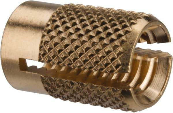 E-Z LOK - M6x1.00 Metric Coarse Brass Flush Press Fit Threaded Insert for Plastic - 1/2" OAL, 0.326" Insert Diam, 5/16" Hole Diam, 5/16" Drill - Eagle Tool & Supply