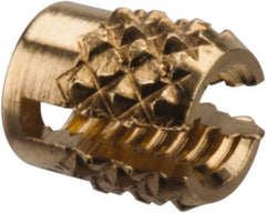 E-Z LOK - #2-56 UNC Brass Flush Press Fit Threaded Insert for Plastic - 5/32" OAL, 0.135" Insert Diam, 1/8" Hole Diam, 1/8" Drill - Eagle Tool & Supply