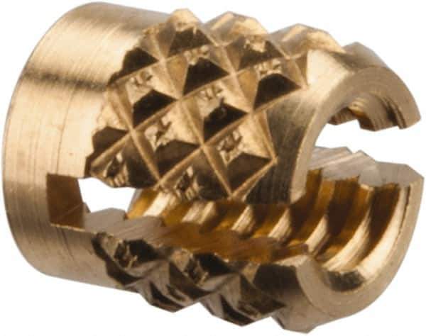 E-Z LOK - #4-40 UNC Brass Flush Press Fit Threaded Insert for Plastic - 3/16" OAL, 0.166" Insert Diam, 5/32" Hole Diam, 5/32" Drill - Eagle Tool & Supply