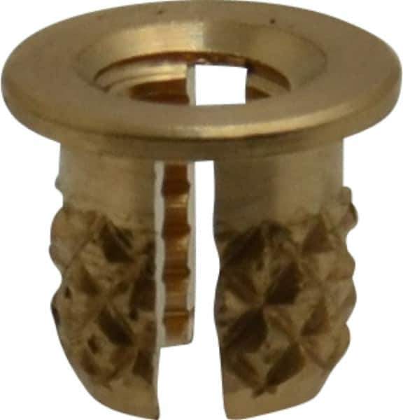 E-Z LOK - #4-40 UNC Brass Flanged Press Fit Threaded Insert for Plastic - 3/16" OAL, 0.166" Insert Diam, 5/32" Hole Diam, 5/32" Drill - Eagle Tool & Supply