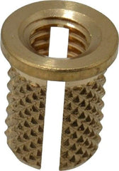 E-Z LOK - #10-32 UNF Brass Flanged Press Fit Threaded Insert for Plastic - 3/8" OAL, 0.262" Insert Diam, 1/4" Hole Diam, 1/4" Drill - Eagle Tool & Supply