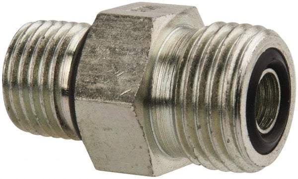 Parker - 3/8" OD, Steel Straight Thread Connector - 9,200 Max Working psi, 3/4" Hex, O-Ring Face Seal/SAE-ORB Ends - Eagle Tool & Supply