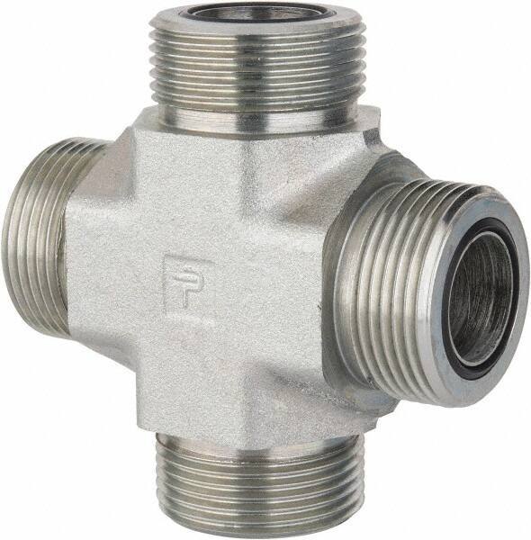 Parker - 1" OD, Steel Union Cross - 6,000 Max Working psi, 1-5/8" Hex, O-ring Face Seal Ends - Eagle Tool & Supply