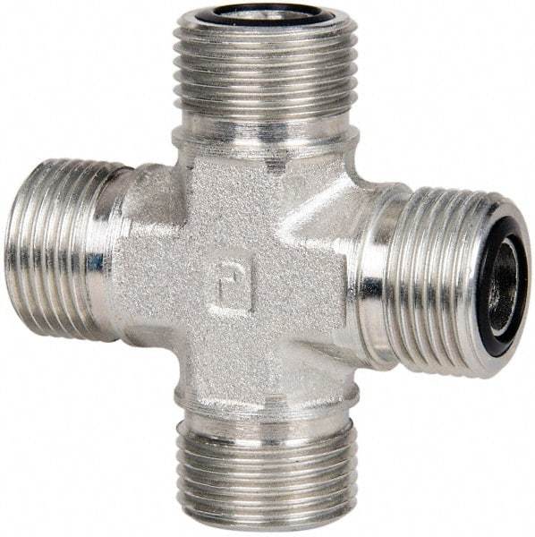 Parker - 1/2" OD, Steel Union Cross - 9,200 Max Working psi, 3/4" Hex, O-ring Face Seal Ends - Eagle Tool & Supply