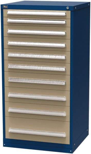 Vidmar - 10 Drawer, Modular Storage Cabinet - Steel, 30" Wide x 27-3/4" Deep x 59" High, Blue & Beige - Eagle Tool & Supply