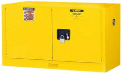 Justrite - 2 Door, 1 Shelf, Yellow Steel Stackable Safety Cabinet for Flammable and Combustible Liquids - 24" High x 43" Wide x 18" Deep, Self Closing Door, 17 Gal Capacity - Eagle Tool & Supply