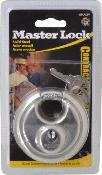 Master Lock - 3/4" Shackle Clearance, Keyed Alike Shielded Shackle Disk Lock Padlock - 3/8" Shackle Diam, Stainless Steel - Eagle Tool & Supply