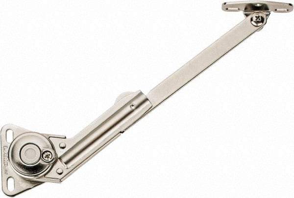 Sugatsune - 8-1/2" OAL x 7/8" Wide, 60 Lb/Inch Capacity, Adjustable Soft Down Stay - Right Side, 5mm Mounting Hole Diam, 105° Max Opening, Nickel Plated Steel & Zinc Alloy - Eagle Tool & Supply