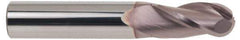 SGS - 5/8" Diam, 1-1/4" LOC, 3 Flute Solid Carbide Ball End Mill - TiCN Finish, Single End, 3-1/2" OAL, 5/8" Shank Diam, Spiral Flute - Eagle Tool & Supply