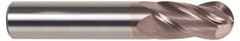 SGS - 13/32" Diam, 1" LOC, 4 Flute Solid Carbide Ball End Mill - TiCN Finish, Single End, 2-3/4" OAL, 7/16" Shank Diam, Spiral Flute - Eagle Tool & Supply