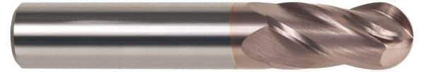 SGS - 27/64" Diam, 1" LOC, 4 Flute Solid Carbide Ball End Mill - TiCN Finish, Single End, 2-3/4" OAL, 7/16" Shank Diam, Spiral Flute - Eagle Tool & Supply