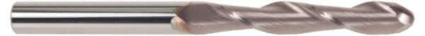 SGS - 3/8" Diam, 1-3/4" LOC, 2 Flute Solid Carbide Ball End Mill - TiCN Finish, Single End, 4" OAL, 3/8" Shank Diam, Spiral Flute - Eagle Tool & Supply