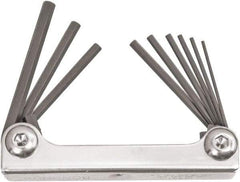 Bondhus - 9 Piece Fold-Up Ball End Hex Key Set - Hex Range 0.05 to 3/16", 4" OAL, Protanium High Torque Steel - Eagle Tool & Supply