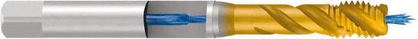 Emuge - M10x1.50 Metric 3 Flute 6H Bottoming Spiral Flute Tap - Cobalt, TiN Finish, 100mm OAL, Right Hand Flute, Right Hand Thread, Series Enorm - Eagle Tool & Supply