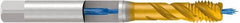 Emuge - M10x1.50 Metric 3 Flute 6H Bottoming Spiral Flute Tap - Cobalt, TiN Finish, 100mm OAL, Right Hand Flute, Right Hand Thread, Series Enorm - Eagle Tool & Supply