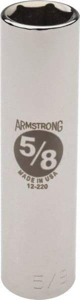 Armstrong - 5/8", 1/2" Drive, Deep Hand Socket - 6 Points, 3-13/64" OAL, Chrome Finish - Eagle Tool & Supply