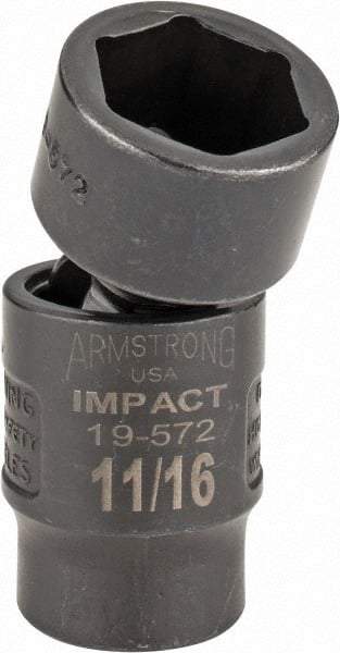 Armstrong - 3/8" Drive 11/16" Standard Universal Impact Socket - 6 Points, 2-11/32" OAL - Eagle Tool & Supply