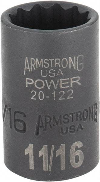 Armstrong - 11/16", 1/2" Drive, Standard Hand Socket - 12 Points, 1-29/64" OAL, Black Finish - Eagle Tool & Supply