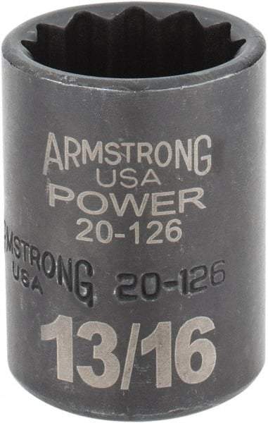 Armstrong - 13/16", 1/2" Drive, Standard Hand Socket - 12 Points, 1-29/64" OAL, Black Finish - Eagle Tool & Supply