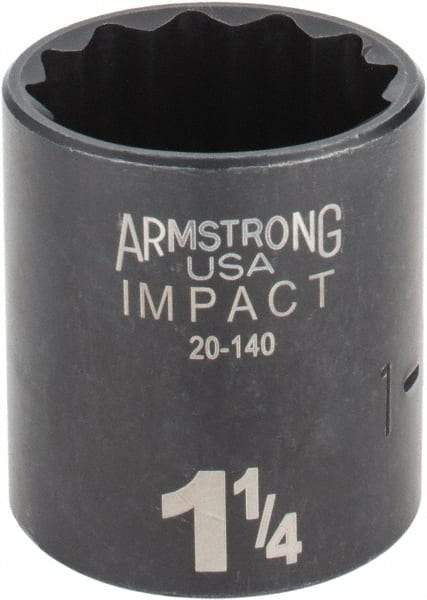 Armstrong - 1-1/4", 1/2" Drive, Standard Hand Socket - 12 Points, 1-45/64" OAL, Black Finish - Eagle Tool & Supply