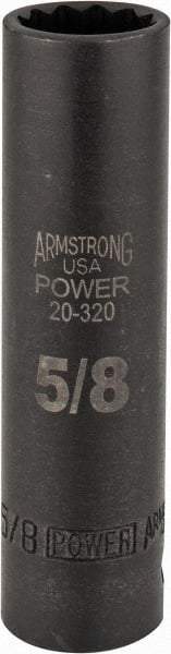 Armstrong - 5/8", 1/2" Drive, Deep Hand Socket - 12 Points, 3-13/64" OAL, Black Finish - Eagle Tool & Supply