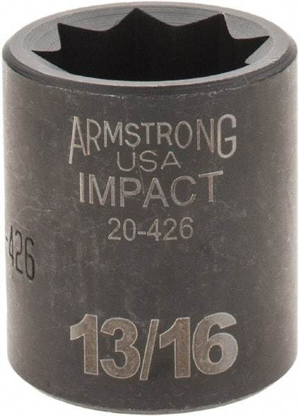 Armstrong - 1/2" Drive 13/16" Standard Impact Socket - 1-1/2" OAL - Eagle Tool & Supply