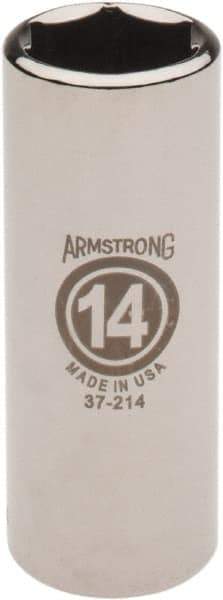 Armstrong - 1/4" Drive, Deep Hand Socket - 6 Points, 1-15/16" OAL, Chrome Finish - Eagle Tool & Supply