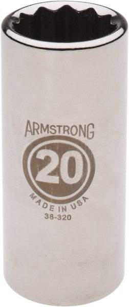 Armstrong - 3/8" Drive, Deep Hand Socket - 12 Points, 2-13/16" OAL, Chrome Finish - Eagle Tool & Supply