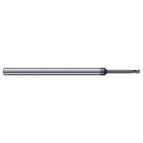 Variable Helix End Mills for Medium Alloy Steels - 0.0310″ (1/32″) Cutter Diameter × 0.0470″ (3/64″) Length of Cut × 0.3120″ (5/16″) Reach Carbide Square End Mill for Medium Alloy Steels, 3 Flutes, AlTiN Coated - Exact Industrial Supply