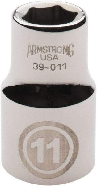 Armstrong - 1/2" Drive, Standard Hand Socket - 6 Points, 1-1/2" OAL, Chrome Finish - Eagle Tool & Supply