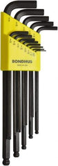 Bondhus - 13 Piece, L-Key Ball End Hex Key Set - 0.05 to 3/8" Range, Protanium High Torque Steel - Eagle Tool & Supply