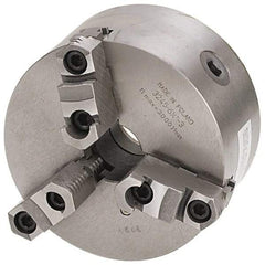 Bison - 3 Jaws, 16" Diam, Self Centering Manual Lathe Chuck - D1-11 Mount Spindle, Reversible, 2,000 Max RPM, 5.3543" Through Hole Diam, 0.0012" Axial Runout, 0.0024" Radial Runout, Forged Steel - Eagle Tool & Supply